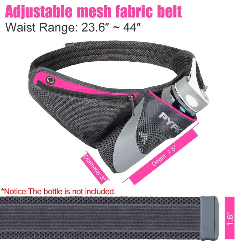 PYFK Running Belt Hydration Waist Pack with Water Bottle Holder for Men Women Waist Pouch Fanny Bag Reflective (Rose Red) - Image 2